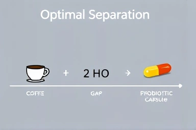 Recommended time gap between coffee and probiotic intake.
