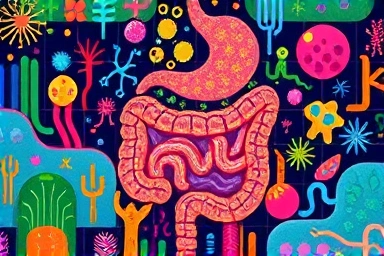 Healthy gut microbiome with thriving friendly bacteria.