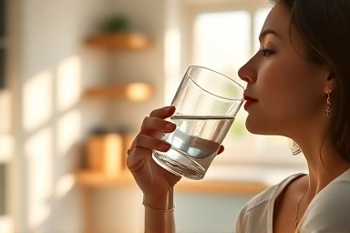 Person drinking water, symbolizing inner wellness and gut health.