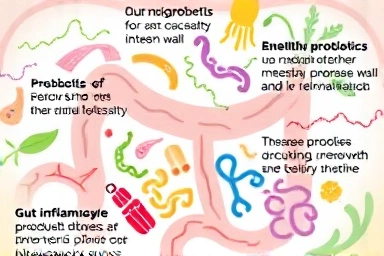 Healthy gut microbiome with beneficial probiotics and reduced inflammation.