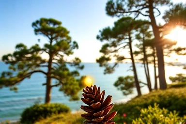 French pine trees on a sunny coastline, representing Pycnogenol.