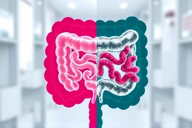 Microscopic view of small and large intestine probiotics.