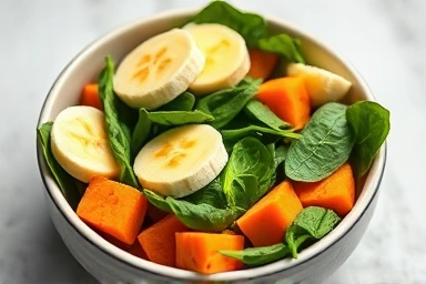 Potassium-rich healthy food bowl, vibrant ingredients