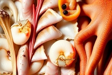 Close-up of fresh seafood, highlighting natural taurine sources.