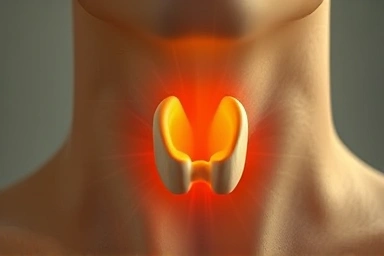 Symbolic image of a healthy thyroid gland radiating light.