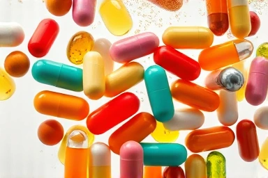 Vitamins dissolving efficiently in water, symbolizing absorption.