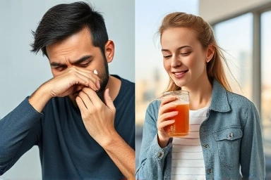Contrast of vitamin absorption: struggle vs. vitality.