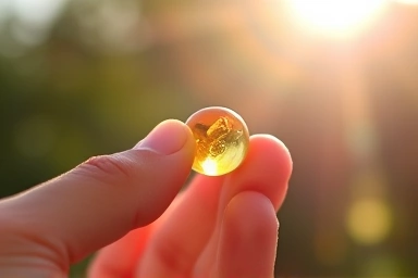 Vitamin D supplement symbolizing a solution for mood improvement.