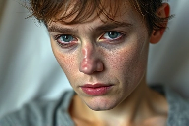 Person showing signs of fatigue and dry skin.
