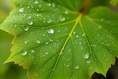 Grape leaf with shimmering antioxidants, symbolizing skin health.
