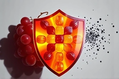 Shield of grape extract protecting skin from free radicals.