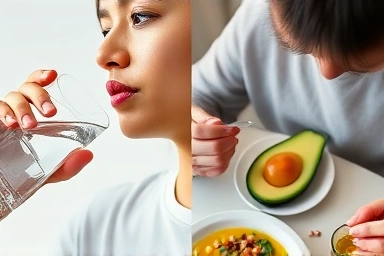 Visual metaphor for vitamin absorption with water and healthy fats.