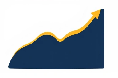 Abstract financial growth curves, gold and blue, upward momentum.