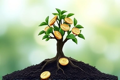 Financial growth tree with coin leaves