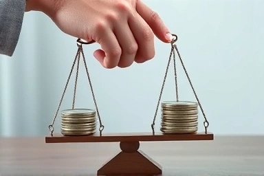 Hand balancing weights on a scale, symbolizing investment risk management.