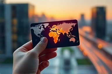 Credit card with airline map, future travel finance