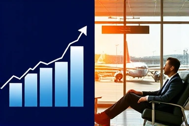 Mileage accumulation infographic and airport lounge relaxation