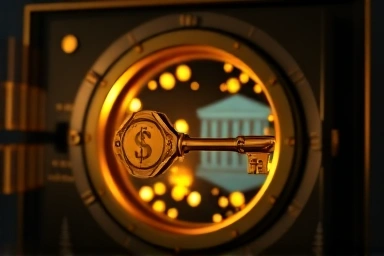 Golden key unlocking financial growth and bank benefits