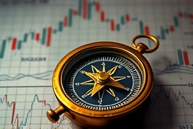 Compass on financial chart navigating market waves