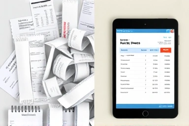 Organized business expenses vs. chaotic personal receipts, digital management.