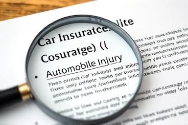 Magnifying glass on car insurance policy's comprehensive coverage