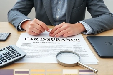 Smartphone showing car insurance renewal notification with car background.