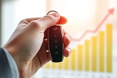Hand holding car key, symbolizing financial control and growth.