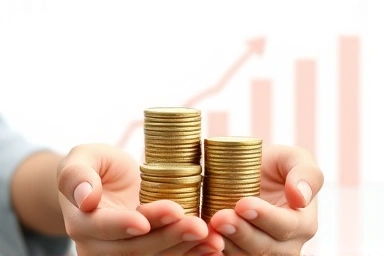 Financial growth, combined effort, rising coins, secure future