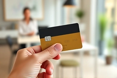 Hand holding a new credit card, financial success