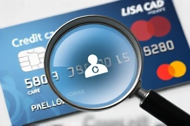 Magnifying glass inspecting credit card for alerts