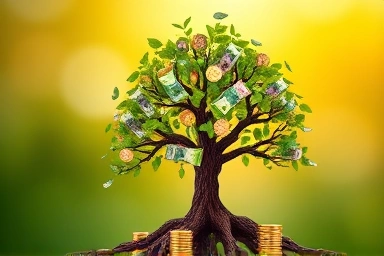 Money tree symbolizing exponential financial growth and wealth accumulation.