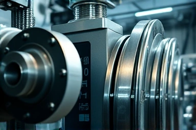 Close-up of high-tech industrial equipment, highlighting precision.