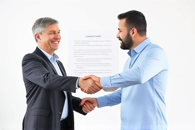 Landlord and tenant handshake, symbolizing agreement