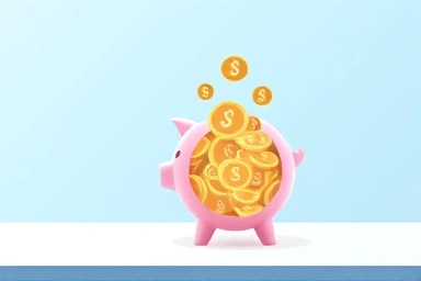 Digital piggy bank with glowing coins, symbolizing savings and interest.