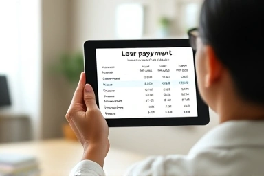 Person analyzing loan repayment schedule on tablet