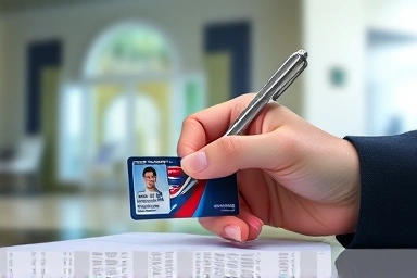 Military ID and pen, symbolizing loan application and approval.