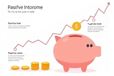 Infographic of coins flowing into piggy bank with growth graphs.