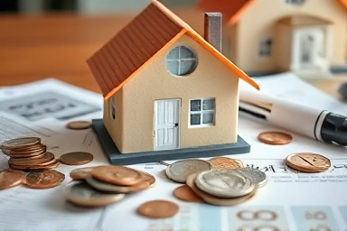 Symbolic image of housing loan costs and legal documents.