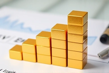 Rising bar graph of golden bricks, loan limit increase