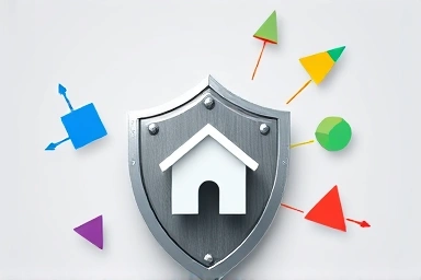 Shield protecting house from financial risks, security metaphor