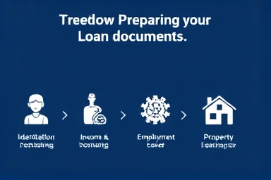 Loan document preparation flow, financial process, organized workflow, application steps