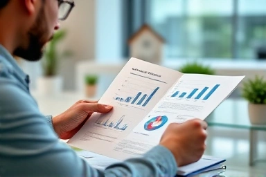 Person comparing mortgage rates and home loan documents.