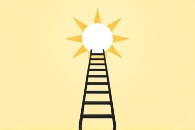 Ladder reaching towards sun, symbolizing high interest rate achievement.