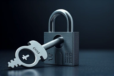 Key unlocking financial and architectural symbols, representing access.