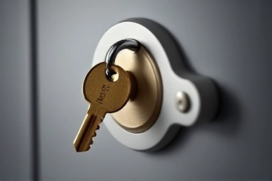 Key unlocking safe deposit box, symbolizing secure asset access