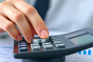 Financial calculator with hand adjusting dial, symbolizing loan limit control.