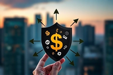 Financial security shield protecting against loan scams.