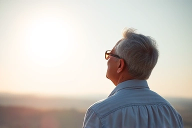 Person looking towards a bright retirement future with financial stability.