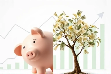 Piggy bank vs money tree, financial growth comparison
