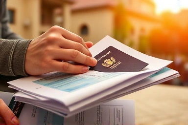 Hand arranging financial documents for study abroad.